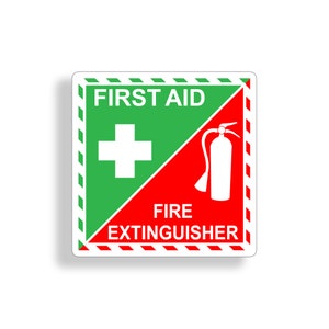 First Aid Fire Extinguisher Sticker Car Vehicle Semi Truck RV Camper Trailer Marine Boat Alert Vinyl Safety 1st Decal Graphic