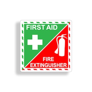 First Aid Fire Extinguisher Sticker Car Vehicle Semi Truck RV Camper Trailer Marine Boat Alert Vinyl Safety 1st Decal Graphic