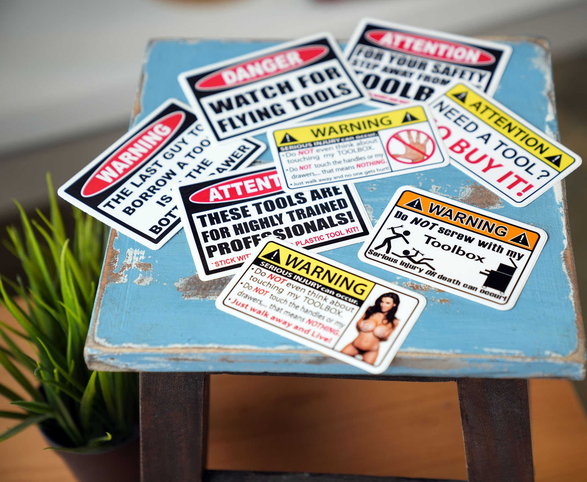 2pcs Funny Toolbox Warning Decal Sticker Tool Box Pack Set Hard Hat