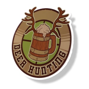 Beer Hunting Sticker Deer Hunter Cup Laptop Tablet Car Vehicle Window Bumper Vinyl Decal Graphic