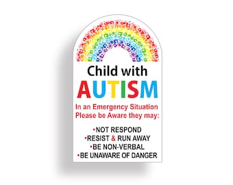 Child with Autism Sticker Door Wall Window Emergency 911 Safety Alert First Aid Safe Vinyl Decal Graphic