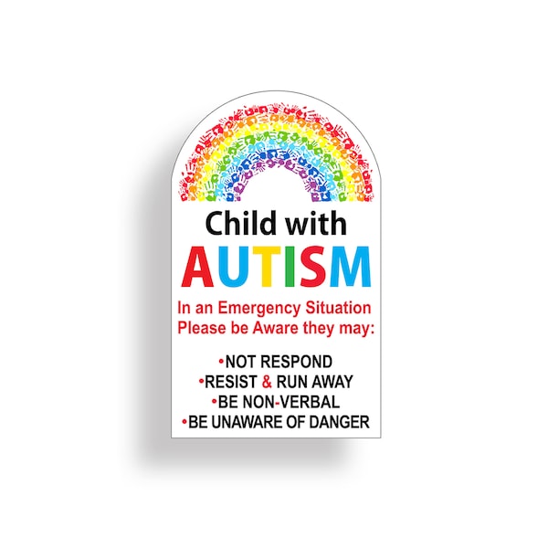 Child with Autism Sticker Door Wall Window Emergency 911 Safety Alert First Aid Safe Vinyl Decal Graphic