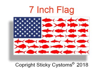 7" USA Fish American Flag Sticker Cup Cooler Laptop Boat Fishing Boating Car Vehicle Window Bumper Vinyl Decal Graphic
