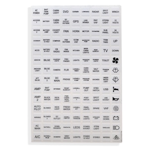 126 die cut White and Black Boat Dash Panel Marine Switch Gauge Label Sticker Decal Sheet