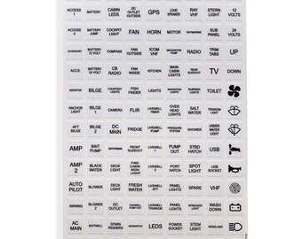 126 die cut White and Black Boat Dash Panel Marine Switch Gauge Label Sticker Decal Sheet