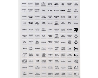 126 die cut White and Black Boat Dash Panel Marine Switch Gauge Label Sticker Decal Sheet