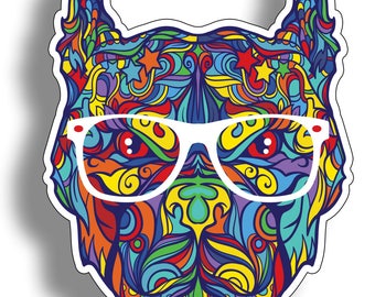 Pit Bull Pitbull Graffiti with Glasses Dog Sticker Die Cut Digitally Printed Vinyl Graphic for Cup Cooler Car Truck Window Tumbler