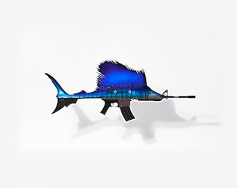 A Salt Weapon Sticker AR15 Rifle Fish Gun Fishing Boat Tablet 2nd Amendment AR 2A Police Blue Line Laptop Car Vehicle Window Bumper Decal