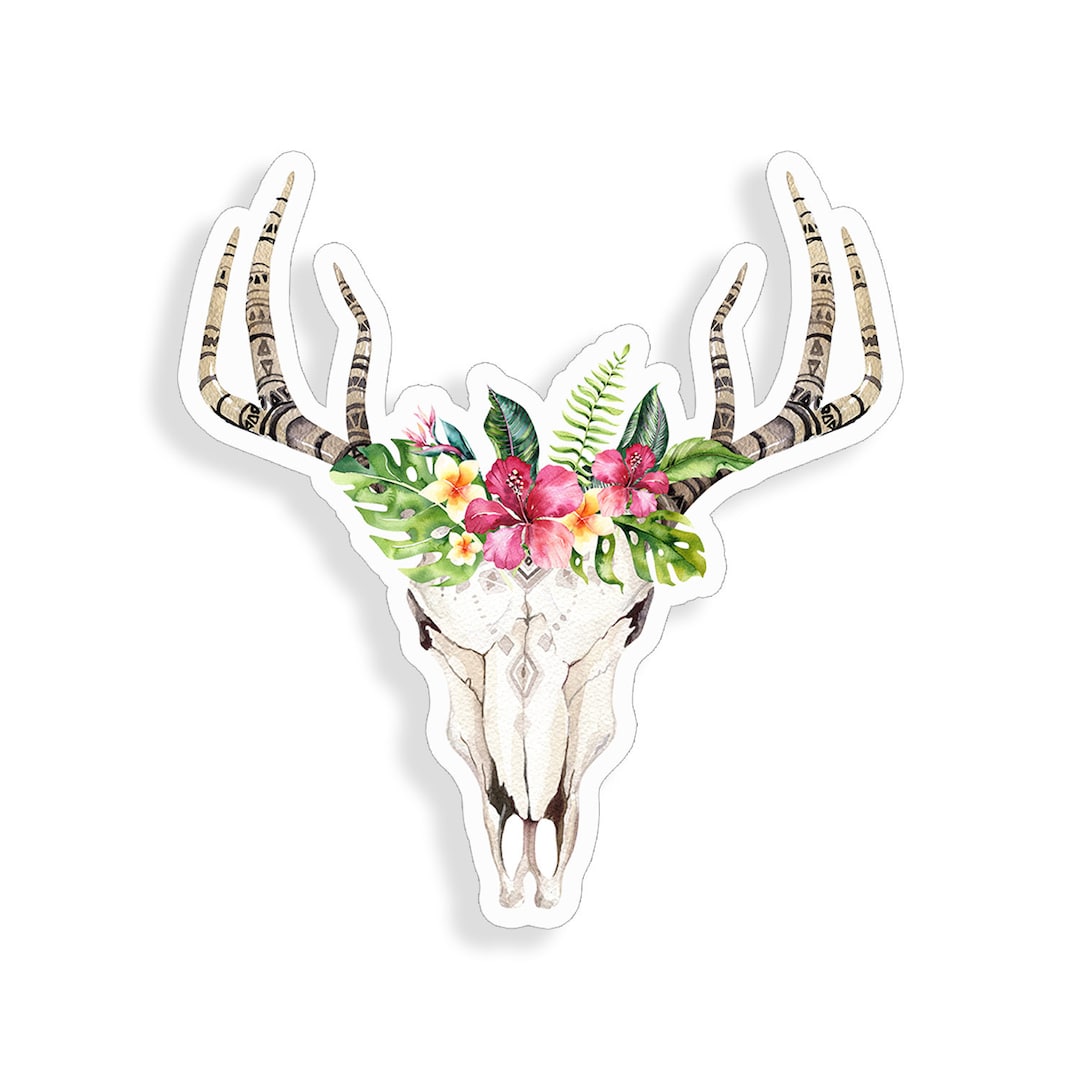 Bohemian Cow Skull Flower Bouquet Taurus Sticker Cup Cooler Laptop ...