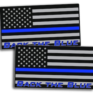 Support Blue Lives Gray Blue Line American Flag Police Decal Sticker Set