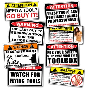 Toolbox Sticker Pack - Tool Box Decal Set Funny Tools Guy Dad Father Set Sexy Girl Joke Laugh Prank