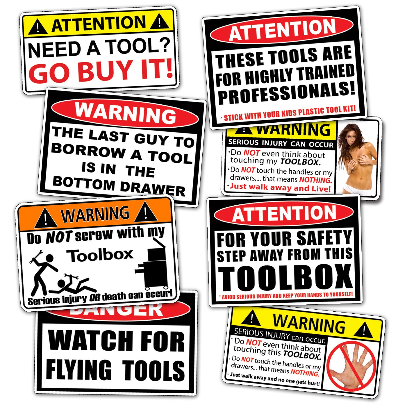 Toolbox Sticker Pack - Tool Box Decal Set Funny Tools Guy Dad Father Set Sexy Girl Joke Laugh Prank