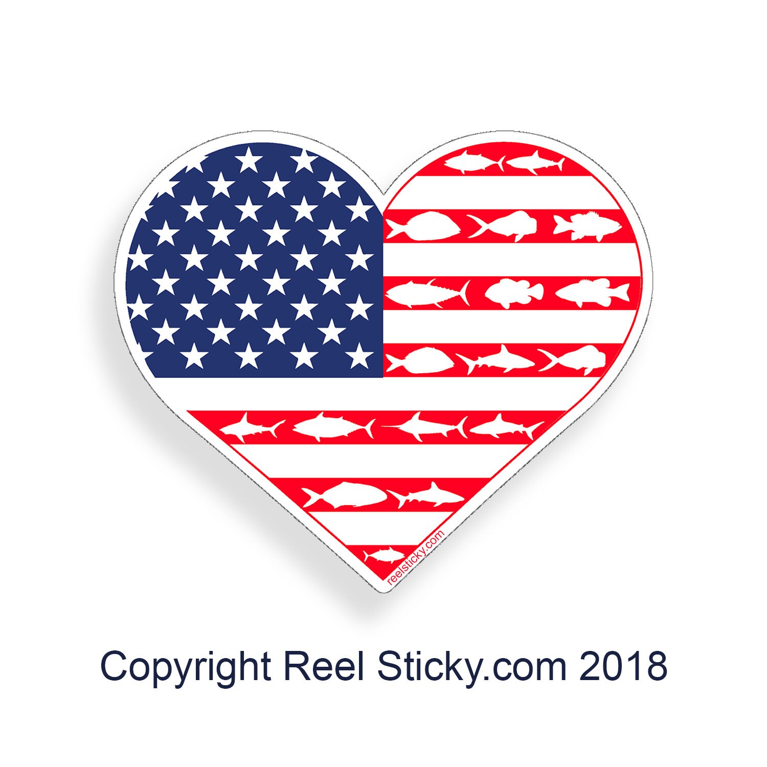 USA Fish Flag Heart Sticker Love American Fishing US Die Cut Vinyl Car ...