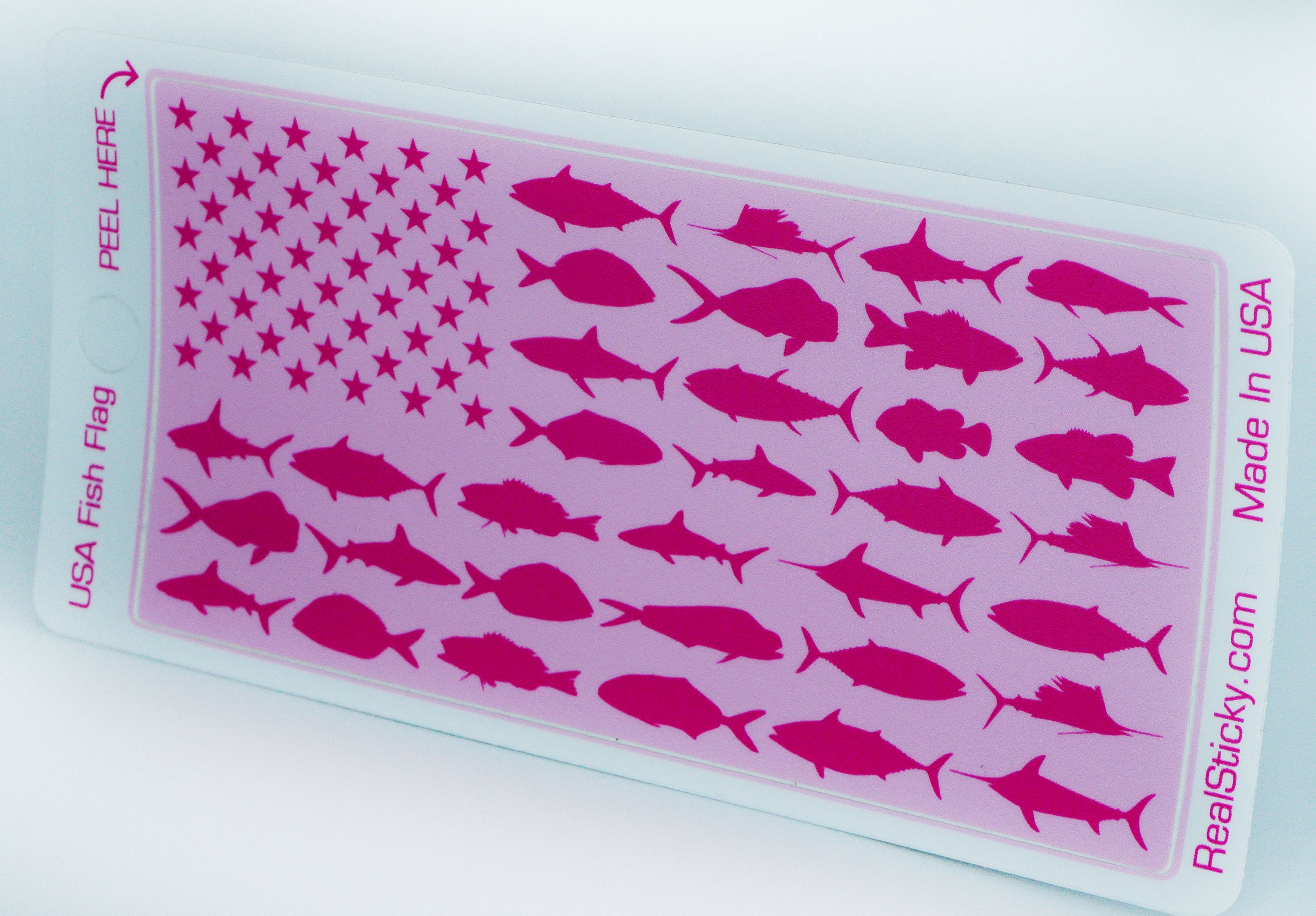 USA Pink Fish American Flag Sticker Cup Cooler Laptop Boat Fishing Boating  Car Vehicle Window Bumper Vinyl Decal Graphic
