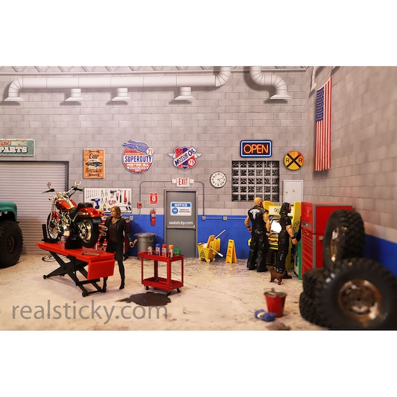RC 1/10 Scale FULL Garage Sticker Set Gray Cinder Block Blue