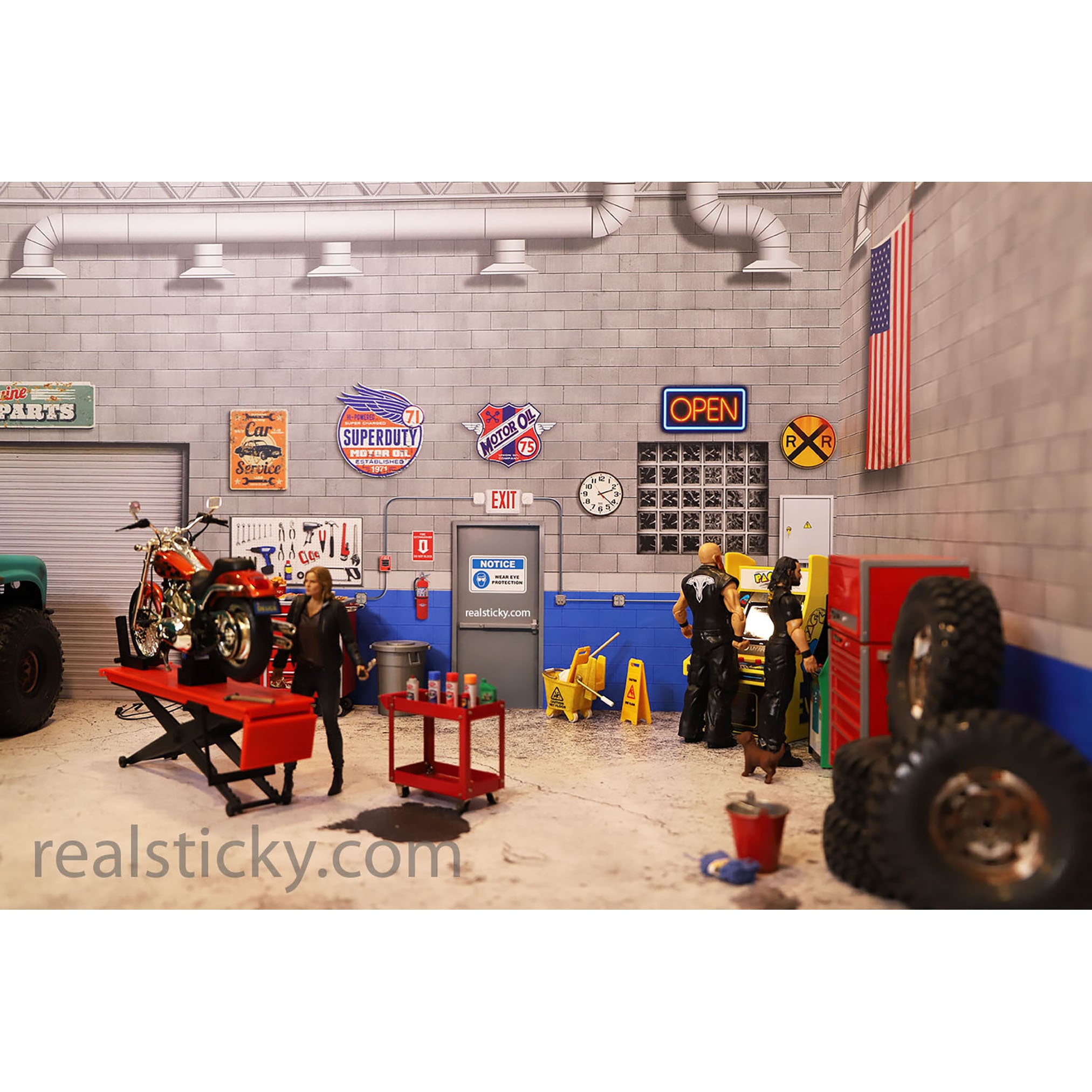 RC 1/10 Scale FULL Garage Sticker Set Gray Cinder Block Blue