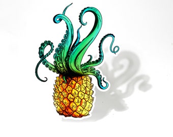 Ocotopus Pineapple Sticker Colorful Cup Cooler Laptop Tablet Tumbler Water Bottle Car Vehicle Window Bumper Beach Ocean Decal