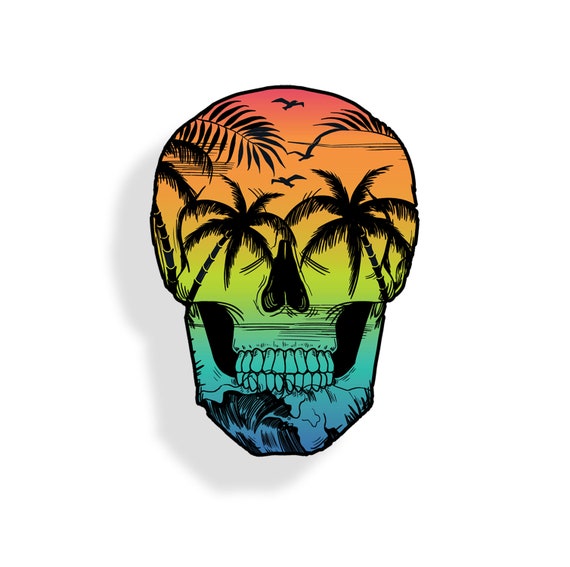 Beach Skull Sticker for Cup Cooler Laptop Tablet Tumbler Car Vehicle Truck Window Bumper Vinyl Decal Graphic