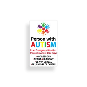 Person with Autism Sticker Car Truck Home Door Window Vehicle 911 Rescue Emergency Safety Alert First Aid Safe Decal
