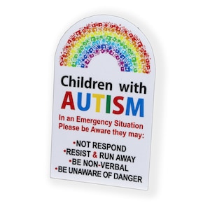 Children with Autism Sticker Safety Alert Door Wall Window Emergency 911 First Aid Safe Vinyl Decal Graphic