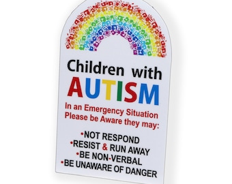 Children with Autism Sticker Safety Alert Door Wall Window Emergency 911 First Aid Safe Vinyl Decal Graphic