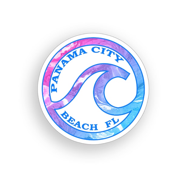 Panama City Beach PCB Sticker FL Florida Ocean Wave Circle Laptop Cup Cooler Car Vehicle Graphic Vinyl Decal