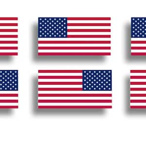 6 Mini Mirroed American Flag Stickers USA Vinyl Die Cut License Plate Car Vehicle Tag Laptop Tablet Cup Cell Phone Graphic Red White Blue