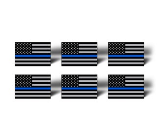 Reflective Mini Blue Line USA American Flag Stickers -  Show Support Police US Flag Law Enforcement car vehicle license tag decal