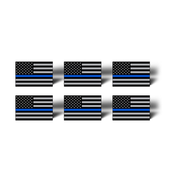 Reflective Mini Blue Line USA American Flag Stickers -  Show Support Police US Flag Law Enforcement car vehicle license tag decal