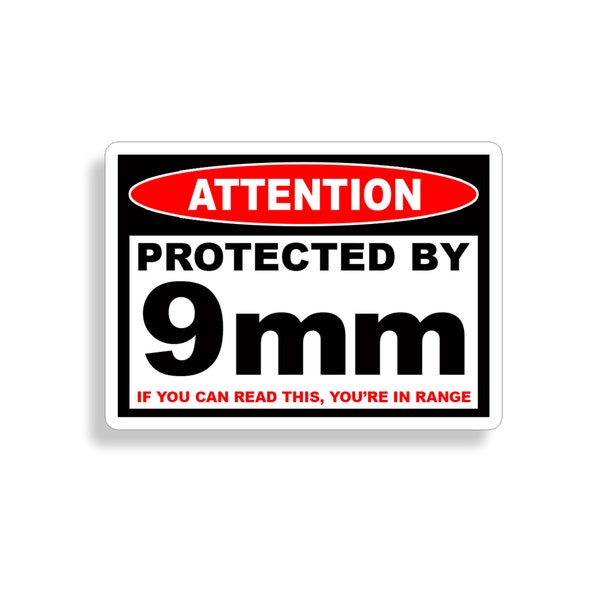 Protected by 9mm Sticker Gun Pistol Firearm Warning Home Window Wall Alert Vinyl Safety Alarm 9 mm bullet Decal Graphic