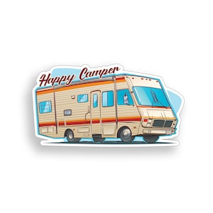 Happy Camper Old RV Sticker Recreational Vehicle Camping Cup cooler laptop Car Trailer Window Bumper Vinyl Decal Graphic