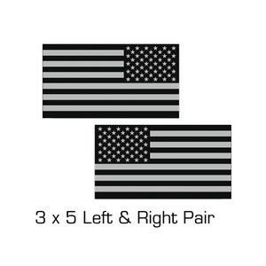 May include: A pair of 3 x 5 inch black and white American flags. The flags are mirrored, one is a left-facing flag and the other is a right-facing flag.  3 x 5 Left & Right Pair