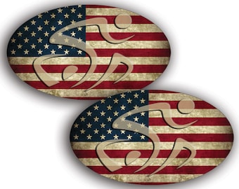 Oval Tri Triathlon Rustic Decal Sticker USA Flag USA 70.3 Run Bike Swim Ironman Kona 2X Ciclismo Natación Running