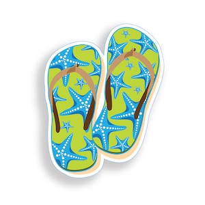Starfish Flip Flop Sticker Green Blue Love Beach Decal Ocean Cup Cooler Car Vehicle Window Bumper Mom Gift Mother Design