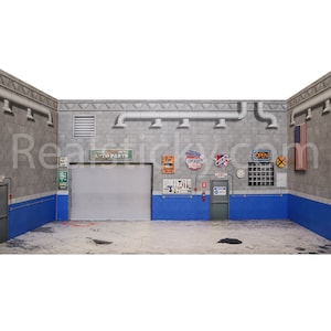 RC 1/10 Scale FULL Garage Sticker Set Gray Cinder Block Blue Oil Spot Shop Printed Decal Graphic Pack Display Truck Rock Crawler Diorama