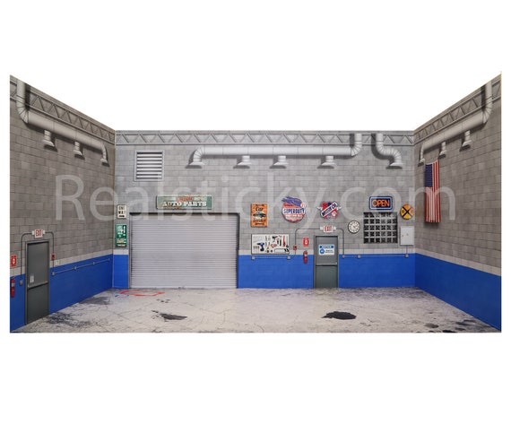 RC 1/10 Scale FULL Garage Sticker Set Gray Cinder Block Blue
