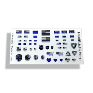 1/24th Scale R/C Police Blue Line Sticker Crawler Rock Crawl RC Remote Control Garage Diorama Vinyl Decal Mega Pack with 50 die cut