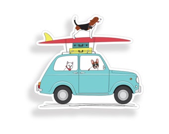 Surfing Dog Sticker Surf Laptop Tablet locker lunch box Cup Cooler Car Vehicle Window Bumper Graphic Vinyl Decal