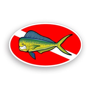 Diver Down Angry Mahi Flag Sticker Scuba Dive Laptop Cup Car Vehicle Window Bumper Vinyl Decal Graphic