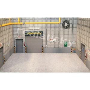 RC 1/10 Scale FULL Garage Sticker Set Gray Wall Yellow Metal HVAC Shop Printed Decal Graphic Pack Display Truck Rock Crawler Diorama