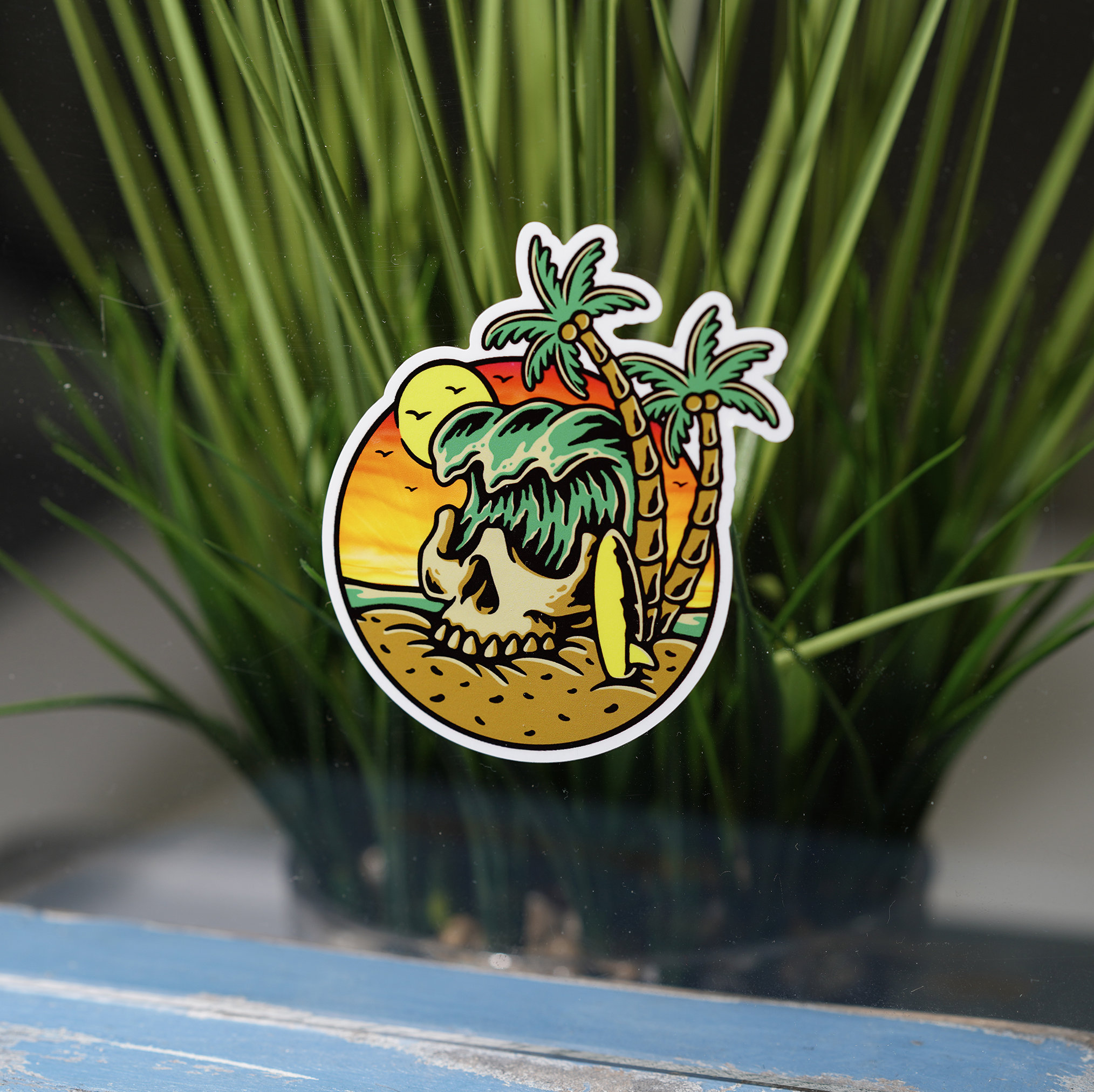 Pool Skull Sticker Skull Island Sticker Beach Ocean Waterbottle Toolbox Cup Cooler Laptop ...