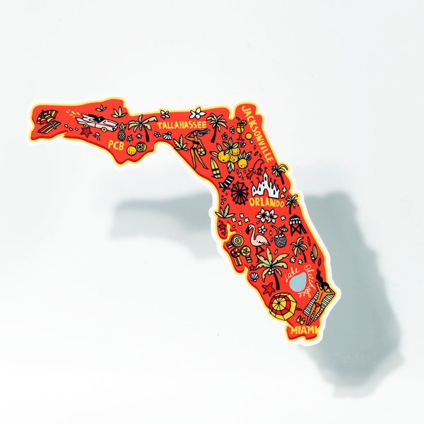 Florida Fun Map I love FL Tallahassee PCB Beach Ocean Orlando Vinyl Decal Graphic Car Vehicle Window Bumper Design