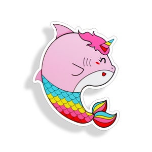 Sharkicorn Shark Unicorn Sticker Pink Rainbow Vinyl Graphic for Cup Cooler Laptop Vehicle Car Truck Window Bumper Decal Graphic