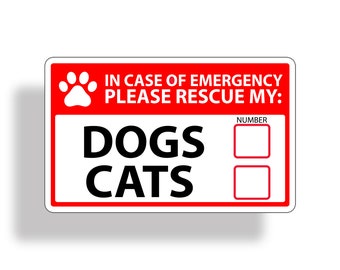 Cat Dog Emergency Rescue Sticker 911 Police Fire and 1st First Aid Safety Safe Window Door Vinyl Decal