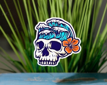 Skull Sticker High Tide Beach Ocean graphic Cup Cooler Laptop Tablet Tumbler Car Vehicle Truck Window Bumper Vinyl Decal Graphic