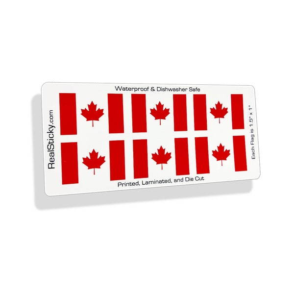 6 Mini Canadian Flag Stickers Canada Vinyl Die Cut Decal License Plate Car Vehicle Tag Laptop Tablet Cup Cell Phone Graphic Red Maple Leaf