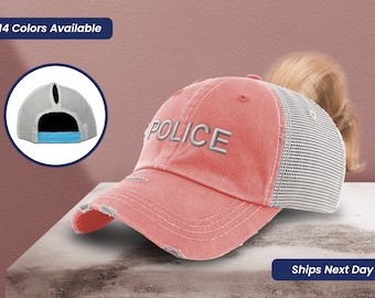 Ponytail Cap Women's Baseball Cap Police Block Style Sun Hat with Ponytail Hole High Pony Hat Department Police Custom Gift Soft Ponytail