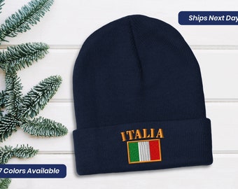 Beanie Hat Winter Beanie Womens Italia Flag Beanie for Men Black Beanie Embroidered Beanies Italia Flag Unisex Beanie Winter Headwear