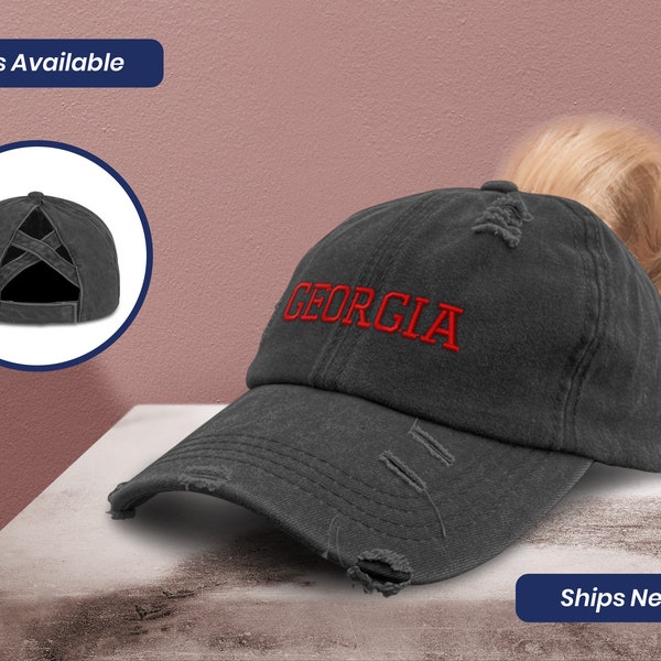 Women's Baseball Cap Ponytail Cap Georgia State America Usa D Sun Hat with Ponytail Hole High Pony Hat Georgian Unique Gift Gift for Her