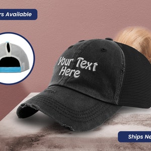 Custom Ponytail Cap Women&#39;s Baseball Cap Gift for Her Sun Hat with Ponytail Hole Personalized High Pony Hat Embroidery